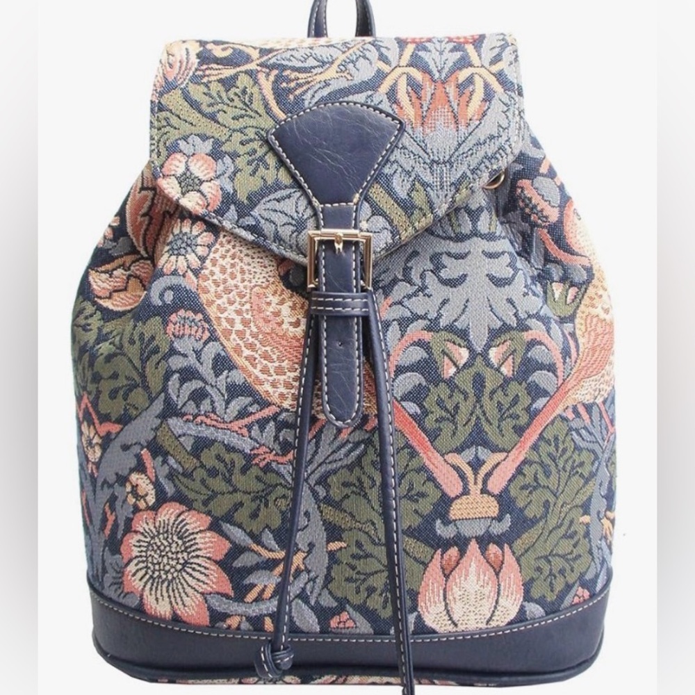 Signare Tapestry Blue Strawberry Thief Rucksack Backpack For Women
